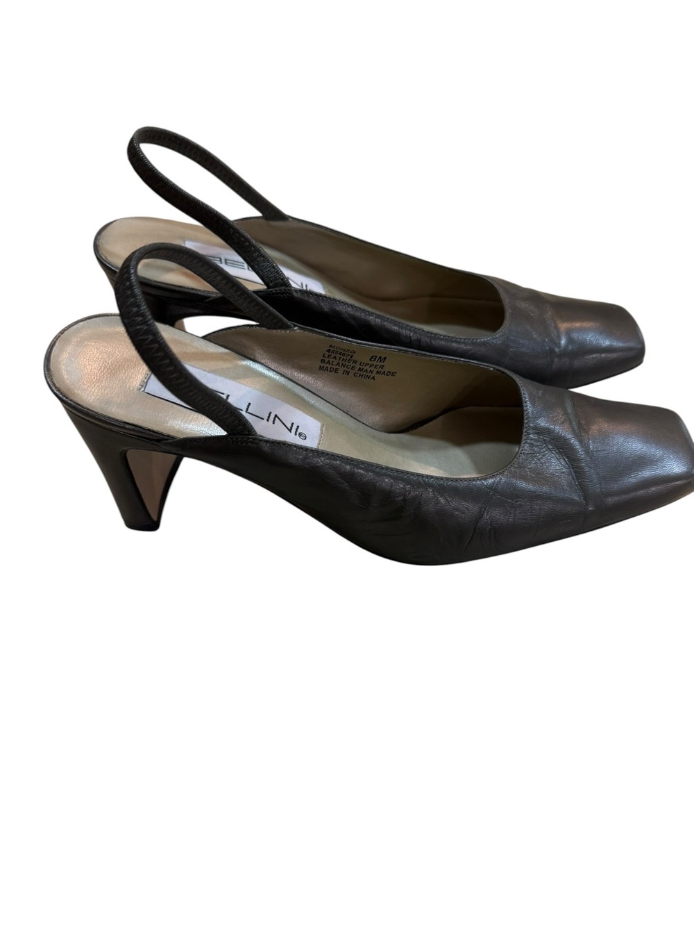 VTG Bellini Monzo Taupe Gray Leather Slingback Heels Square Toe Size 8M